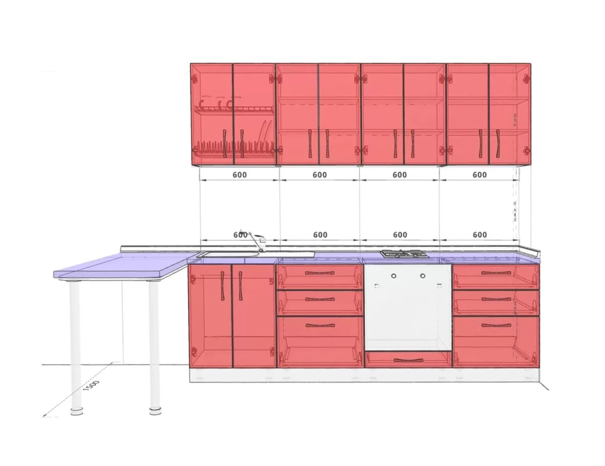 Кухня прямая, фасад матовый, бежевый
