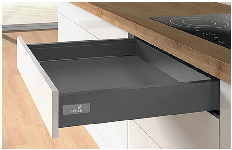Комплект ящика Hettich InnoTech Atira, полное выдвижение, H70, NL300, Push to open, антрацит, арт. 9336656