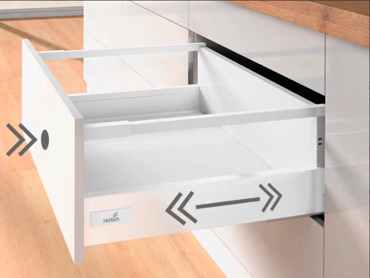 Комплект ящика Hettich InnoTech Atira, полное выдвижение, H144, NL260, Push to open, белый, арт. 9336659
