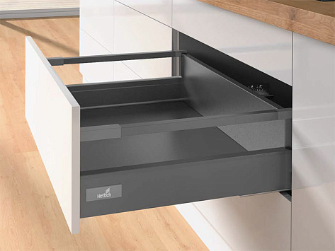 Комплект ящика Hettich InnoTech Atira, полное выдвижение, H144, NL300, Push to open, антрацит, арт. 9336664
