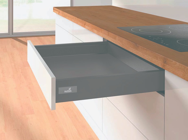 Комплект ящика Hettich InnoTech Atira, полное выдвижение, H54, NL470, Push to open, антрацит, арт. 9337831
