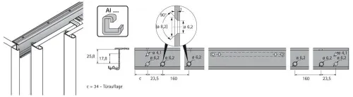 Ходовой профиль topline m, l2100, с перфорацией, сталь 9138053 Hettich