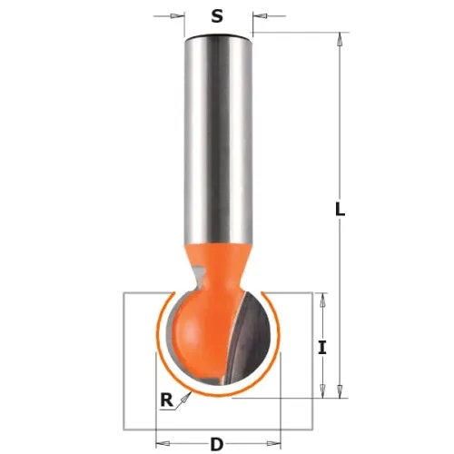 Фреза CMT с шаровой режущей частью R=12,7 S=12 D=25,4x23,5x70